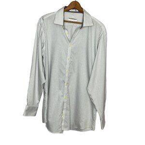 Jhane Barnes Men's 16.5 32/33 Large L White Gray Striped Non Iron Slim Fit Shirt
